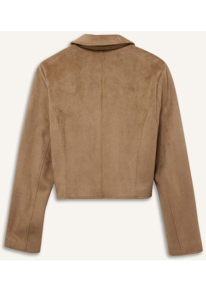 Su Geçirmez Regular Fit Polo Yaka Fermuarlı Süet Ceket Mont E8701AX25AU