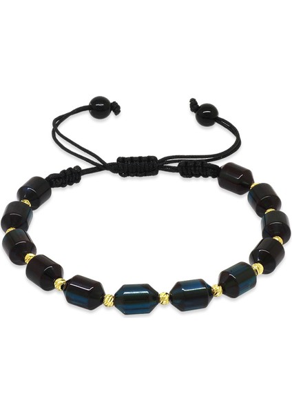 Makrome Örgülü Sarı Dorika Top Süslemeli Su Mavi Siyah Ateş Kehribar Kadın Bileklik