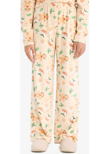 Kız Çocuk Yılbaşı Temalı Pijama Takımı Kadife Uzun Kollu Üst Uzun Alt F1210A825AU