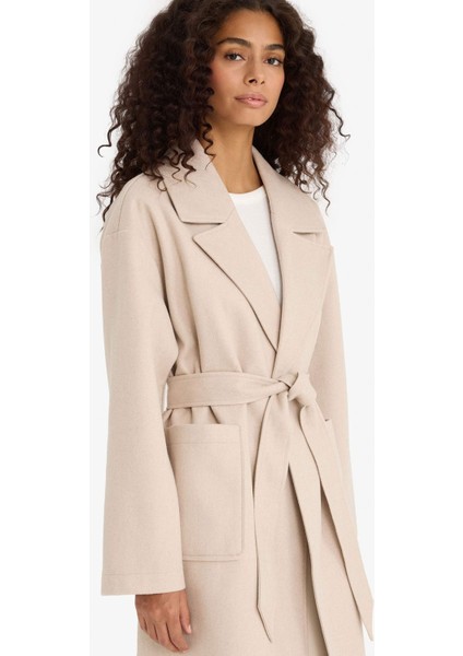 Regular Fit Kuşaklı Kaşe Kaban E8636AX25AU