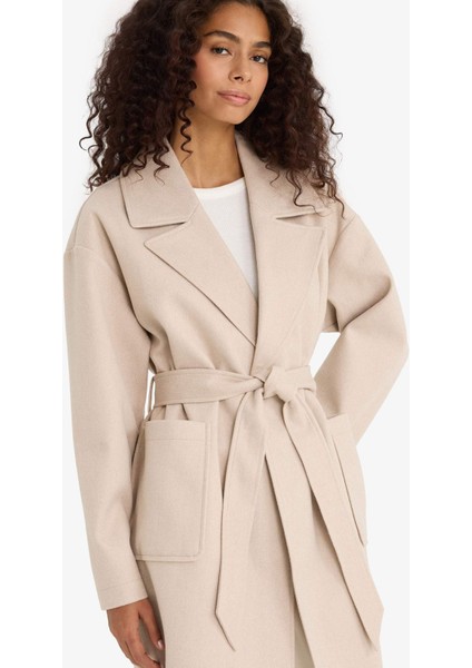 Regular Fit Kuşaklı Kaşe Kaban E8636AX25AU