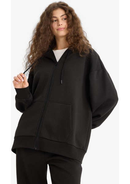 Oversize Geniş Kalıp Kapüşonlu Fermuarlı Sweatshirt V4233AZ25WN