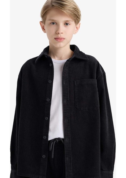 Erkek Çocuk Oversize Geniş Kalıp Polo Yaka Kadife Uzun Kollu Gömlek F1505A825WN