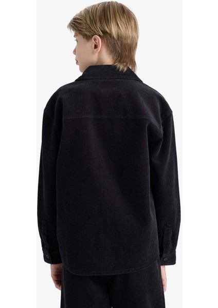 Erkek Çocuk Oversize Geniş Kalıp Polo Yaka Kadife Uzun Kollu Gömlek F1505A825WN