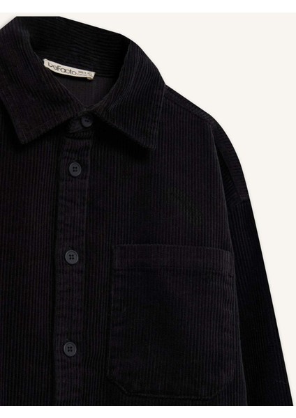 Erkek Çocuk Oversize Geniş Kalıp Polo Yaka Kadife Uzun Kollu Gömlek F1505A825WN