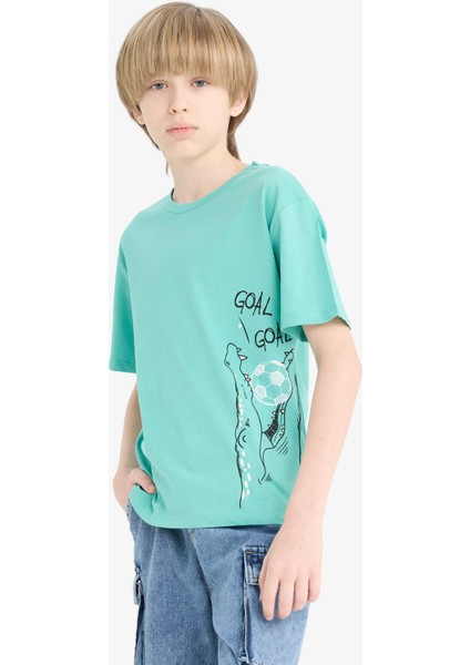 Erkek Çocuk Bisiklet Yaka Baskılı Kısa Kollu Tişört F0183A825SM