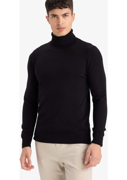 Slim Fit Dar Kesim Balıkçı Yaka Basic Düz Triko Kazak R1124AZ25WN