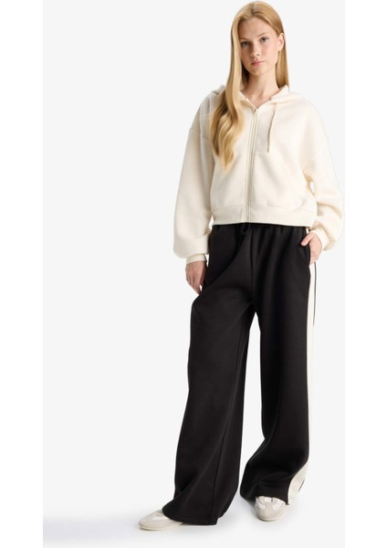 Cropped Fit Kapüşonlu Kalın Fermuarlı Sweatshirt Z7069AZ25WN