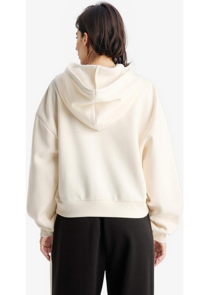Cropped Fit Kapüşonlu Kalın Fermuarlı Sweatshirt Z7069AZ25WN