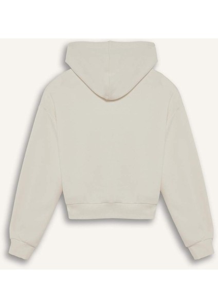 Cropped Fit Kapüşonlu Kalın Fermuarlı Sweatshirt Z7069AZ25WN