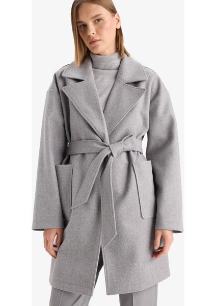 Regular Fit Kuşaklı Kaşe Kaban E8636AX25AU