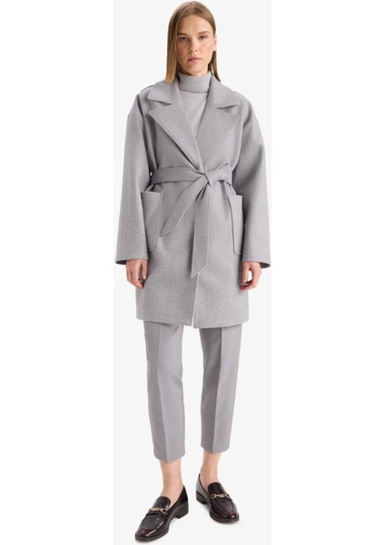 Regular Fit Kuşaklı Kaşe Kaban E8636AX25AU