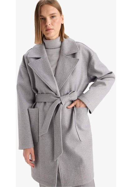 Regular Fit Kuşaklı Kaşe Kaban E8636AX25AU