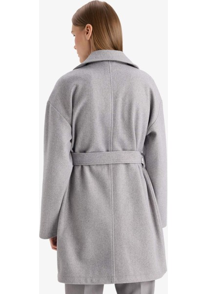 Regular Fit Kuşaklı Kaşe Kaban E8636AX25AU