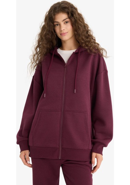 Oversize Geniş Kalıp Kapüşonlu Fermuarlı Sweatshirt