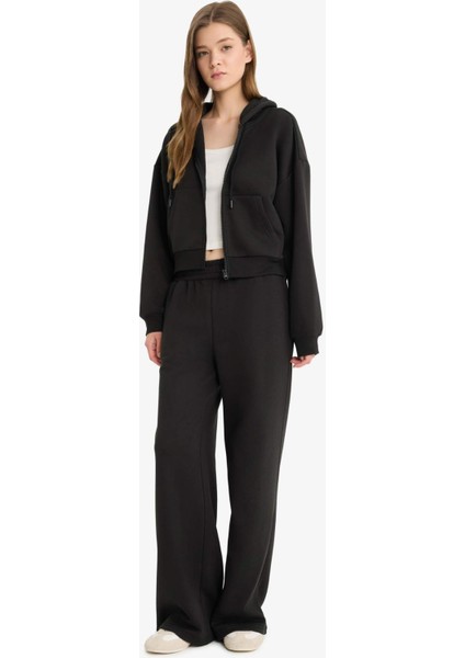 Coool Cropped Fit Kapüşonlu Kalın Fermuarlı Sweatshirt