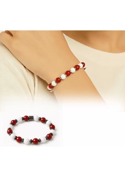 Küre Kesim Kırmızı Beyaz Jade Akik Hematit Doğaltaş Kadın Taraftar Bileklik M2 fiyatları