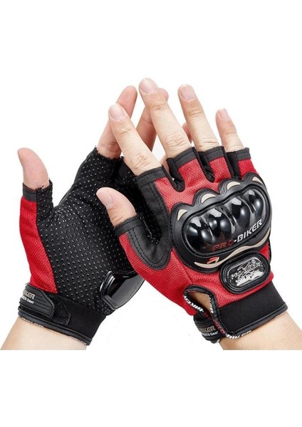 Kırmızı Yarım Eldiven Kısa Taktik Spor Motosiklet Bisiklet Eldiveni Xl Beden