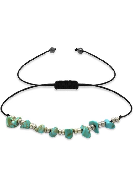 Makrome Örgülü Basic Model Turkuaz Doğaltaş Kadın Bileklik