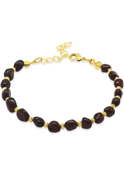 Altın Renk Metal Zincirli Dorika Top Süslemeli Amorf Lal Taşı Doğaltaş Kadın Bileklik