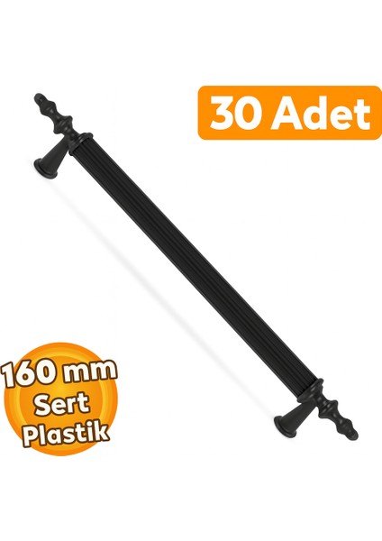 (Sert Plastik) 30 Adet Polavit 160 mm Siyah Mobilya Mutfak Çekmece Dolabı Dolap Kulbu Kulpu Kulpları