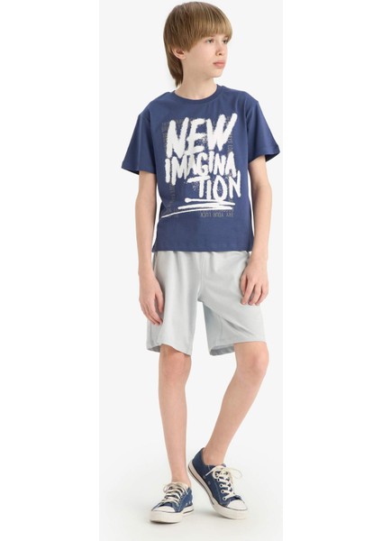 Erkek Çocuk 2'li Takım Baskılı Kısa Kollu Tişört Beli Lastikli Şort F1231A825SM