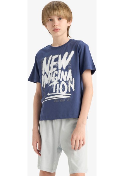 Erkek Çocuk 2'li Takım Baskılı Kısa Kollu Tişört Beli Lastikli Şort F1231A825SM