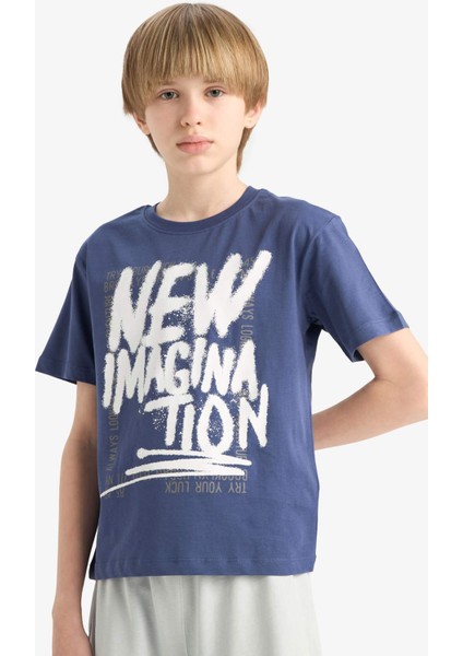 Erkek Çocuk 2'li Takım Baskılı Kısa Kollu Tişört Beli Lastikli Şort F1231A825SM