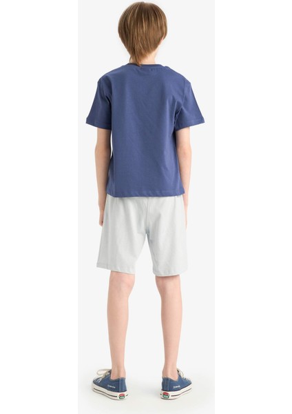 Erkek Çocuk 2'li Takım Baskılı Kısa Kollu Tişört Beli Lastikli Şort F1231A825SM