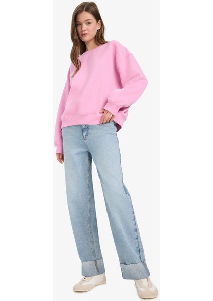 Oversize Geniş Kalıp Bisiklet Yaka Basic Düz Sweatshirt A4177AX25WN