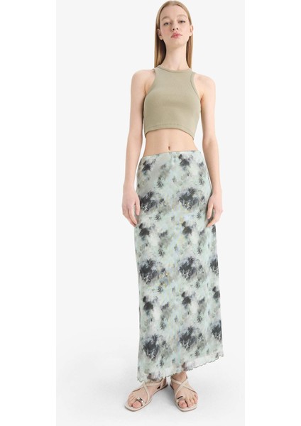 Coool A Form Desenli Normal Bel Penye Astar Tül Maxi Etek