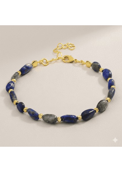 Altın Renk Metal Zincirli Dorika Top Süslemeli Amorf Lapis Doğaltaş Kadın Bileklik fırsatları