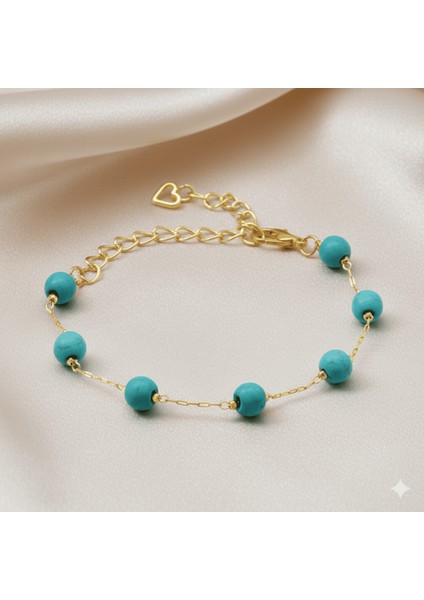 Altın Renk Metal Zincirli Küre Kesim Firuze Turkuaz Doğaltaş Kadın Bileklik fırsatları