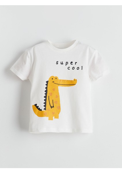 Yeni Sezon Bisiklet Yaka Timsah Baskılı Erkek Bebek Tişört