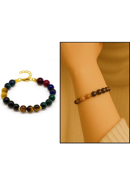 Gold Renk Metal Zincir Küre Kesim Çoklu Kaplan Gözü Doğaltaş Kombinli Kadın Enerji Bilekliği fiyatları