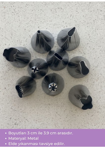 Orta Boy 9’lu Metal Krema Duy Seti – Pasta Duyu Cupcake ve Kurabiye Krema Duyu Süsleme fiyatları