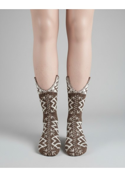 Çorap Patik Desenli Kalın Kışlık 3'lü Ekonomik Paket Unisex Gri - Beyaz - Açık Kahverengi