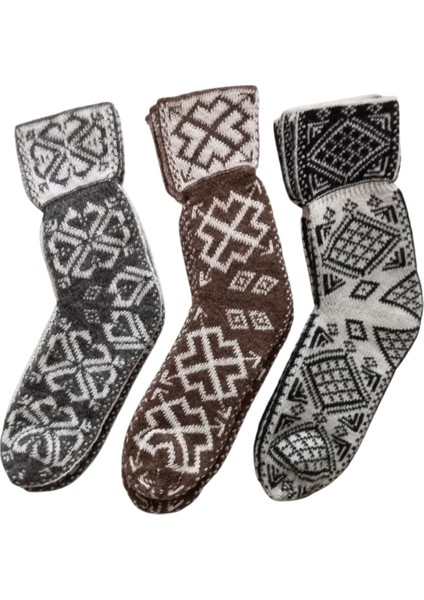 Çorap Patik Desenli Kalın Kışlık 3'lü Ekonomik Paket Unisex Gri - Beyaz - Açık Kahverengi fırsatları