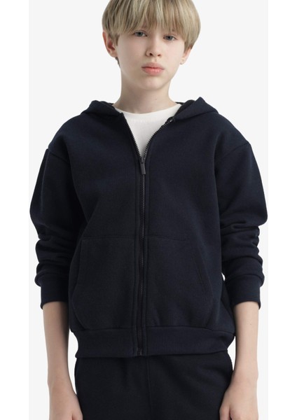Erkek Çocuk Kapüşonlu Okul Fermuarlı Sweatshirt