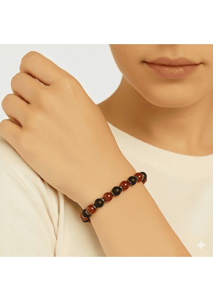Küre Kesim Kırmızı Siyah Akik Oniks Hematit Doğaltaş Kadın Taraftar Bileklik M2 modelleri