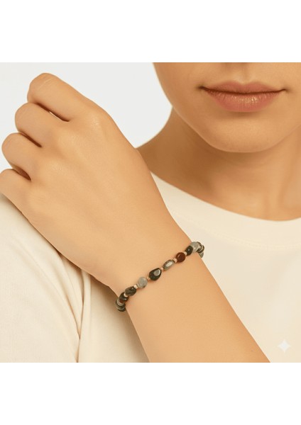 Altın Renk Metal Zincirli Dorika Top Süslemeli Amorf Kan Taşı Doğaltaş Kadın Bileklik modelleri