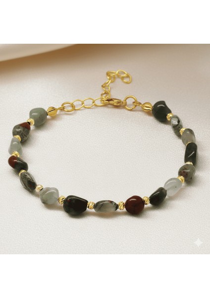 Altın Renk Metal Zincirli Dorika Top Süslemeli Amorf Kan Taşı Doğaltaş Kadın Bileklik fırsatları