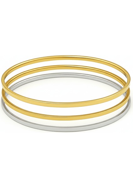 Kadın Çelik Ajda Bileklik - 3 Lü Model - Altın Gümüş Renk