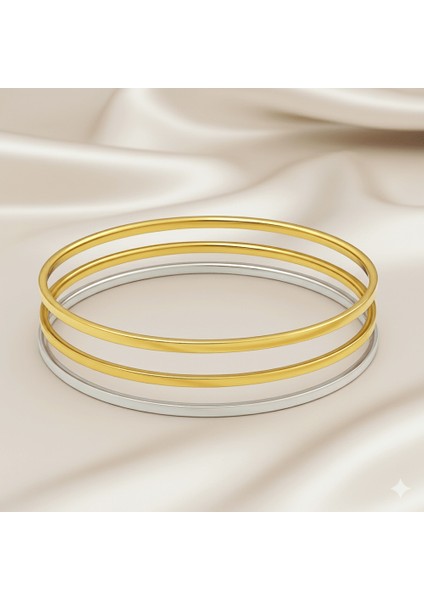 Kadın Çelik Ajda Bileklik - 3 Lü Model - Altın Gümüş Renk fırsatları