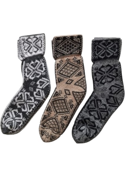 Çorap Patik Desenli Kalın Kışlık 3'lü Ekonomik Paket Unisex Gri - Kahve - Antrasit fırsatları