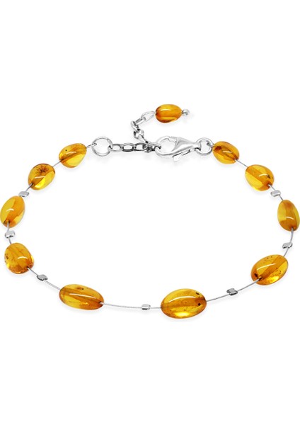 Çelik Telli 925 Ayar Gümüş Papağan Mekanizmalı Bal Rengi Doğal Damla Taşlı Kehribar Kadın Bileklik fiyatları