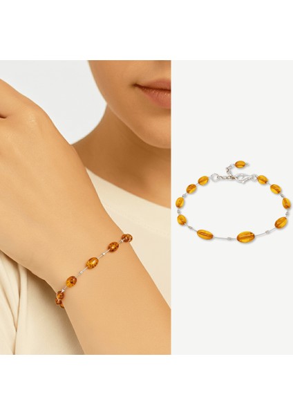 Çelik Telli 925 Ayar Gümüş Papağan Mekanizmalı Bal Rengi Doğal Damla Taşlı Kehribar Kadın Bileklik modelleri