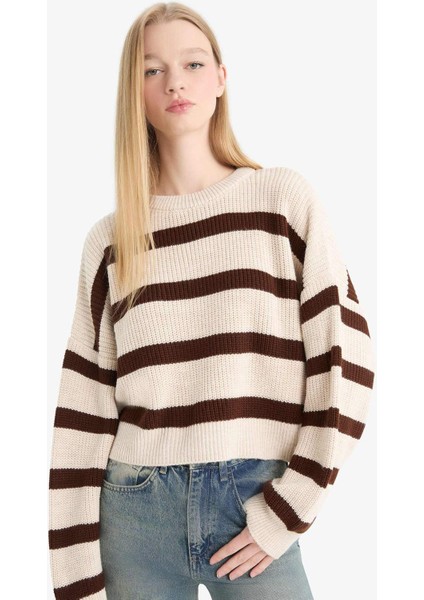 Coool Oversize Geniş Kalıp Bisiklet Yaka Çizgili Triko Kazak X4931AZ25WN