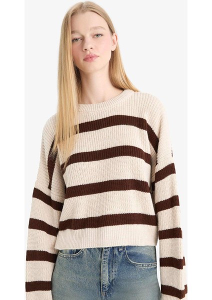 Coool Oversize Geniş Kalıp Bisiklet Yaka Çizgili Triko Kazak X4931AZ25WN