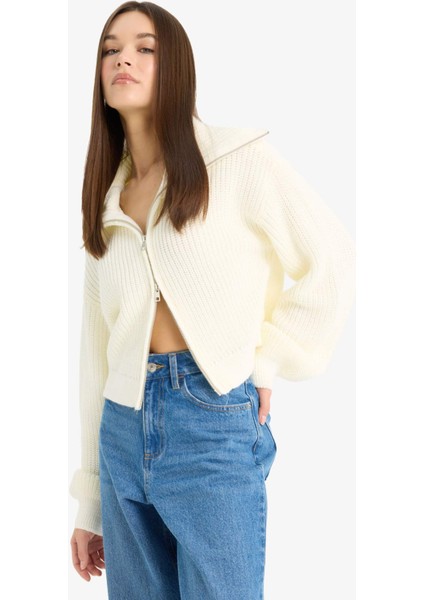 Slim Fit Dar Kesim Polo Yaka Fermuarlı Triko Hırka A3333AX25WN